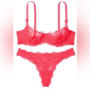 VS Dream Angels Wicked Unlined Lace Balconette Bra + Thong